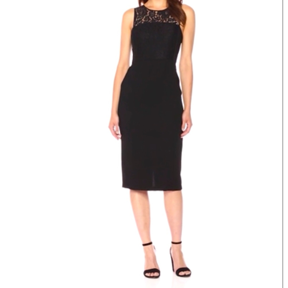 BCBGeneration Black Lace Illusion Sheath Midi Dress NWT Size 2